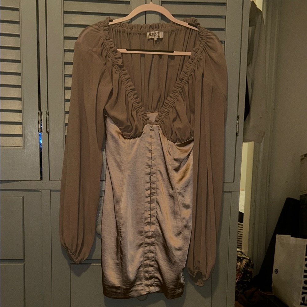 House of CB (London Edition) Elegant Tan Dress with Ruched Details